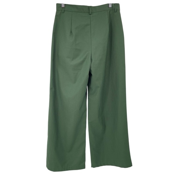 Cider Women's Size L Olive Green Wide Leg Pleated Pants High Waist Trousers - Picture 2 of 5